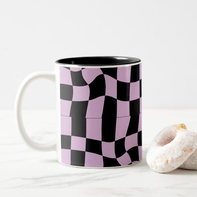 Tasse 2 Couleurs Seamless pattern checkered square pattern. (Avec donut)