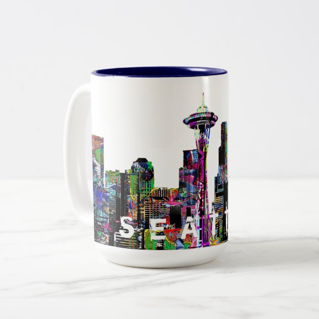 Tasse 2 Couleurs Seattle dans le graffiti (Devant gauche)