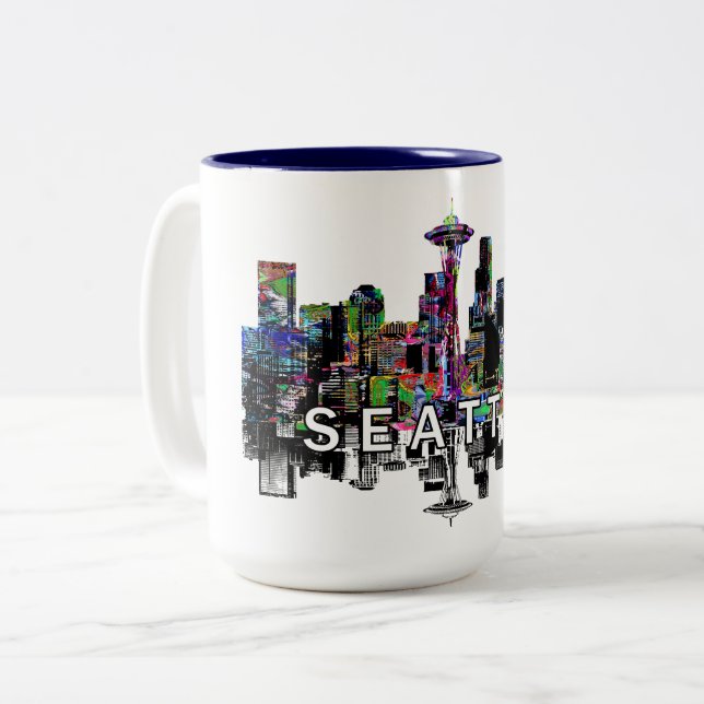 Tasse 2 Couleurs Seattle, Washington en graffiti (Devant gauche)