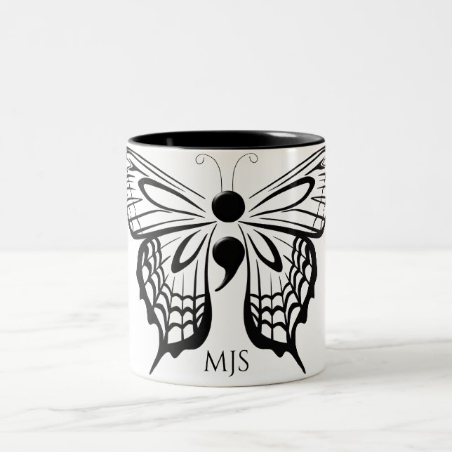 Tasse 2 Couleurs Semicolon du papillon de sensibilisation au suicid (Centre)