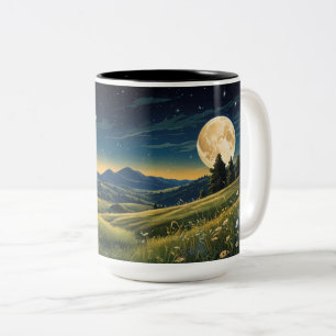 Tasse 2 Couleurs Serene Meadow Under Starry Sky Moonlit Wild flowe
