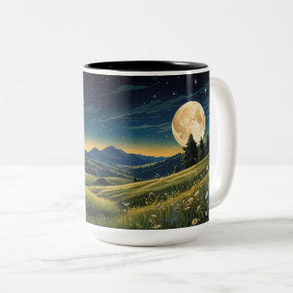 Tasse 2 Couleurs Serene Meadow Under Starry Sky Moonlit Wild flowe