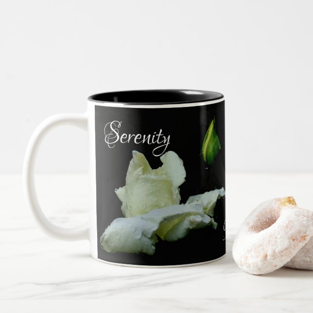Tasse 2 Couleurs Serenity White Rosebud Mots Inspirants (Avec donut)