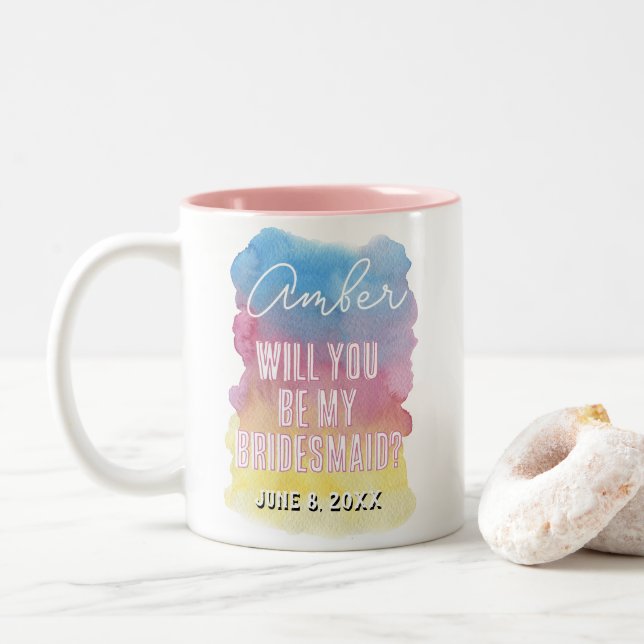 Tasse 2 Couleurs serez-vous ma demoiselle d'honneur (Avec donut)