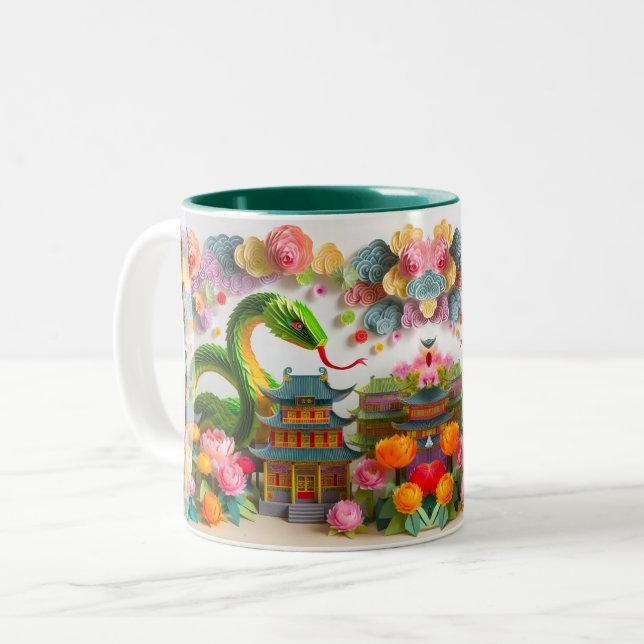 Tasse 2 Couleurs Serpent du Nouvel An chinois 2025 Origami 2TM7 (Devant gauche)