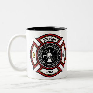 Tasse 2 Couleurs Service d'incendie AJOUTER LE NOM Pompier Insigne 