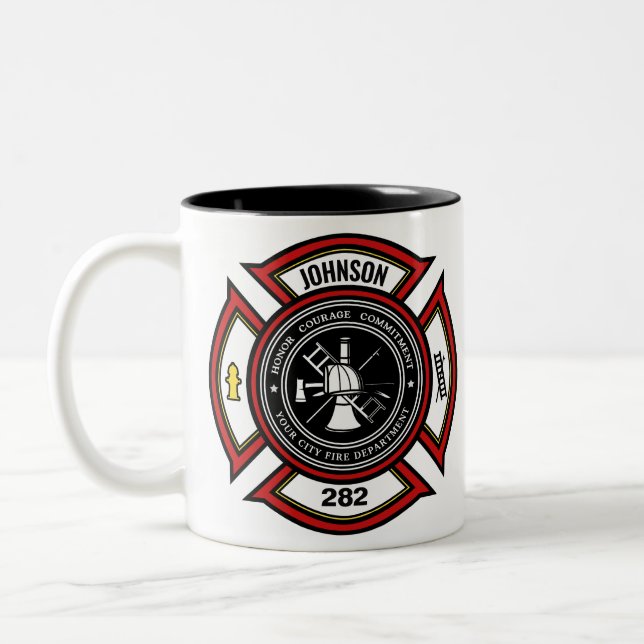 Tasse 2 Couleurs Service d'incendie AJOUTER LE NOM Pompier Insigne  (Gauche)