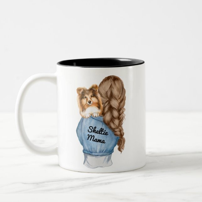 Tasse 2 Couleurs Shelty Mama Brunette avec Sable Shetland Sheepdog (Gauche)