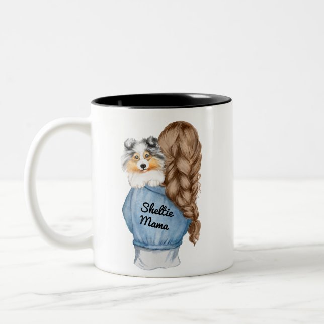 Tasse 2 Couleurs Shelty Mama Brunette w Merle Shetland Sheepdog (Gauche)