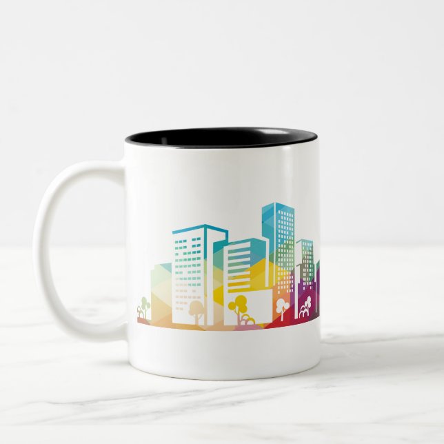 Tasse 2 Couleurs silhouette cityscape bâtiment icône couleur ville (Gauche)