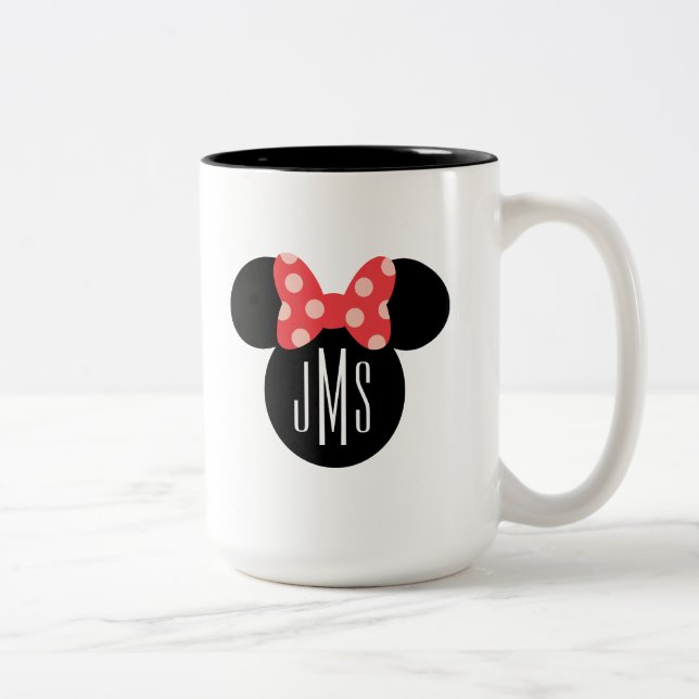 Tasse 2 Couleurs Silhouette de Minnie à pois et tête | Monogramme (Droit)