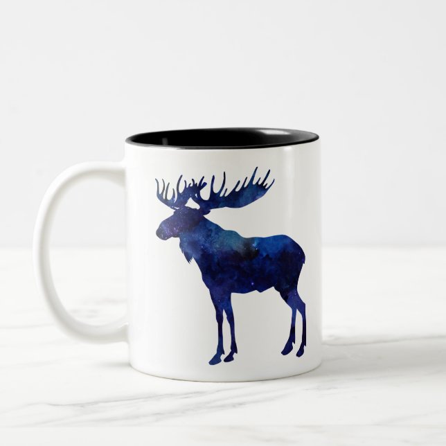 Tasse 2 Couleurs Silhouette d'orignal bleu (Gauche)