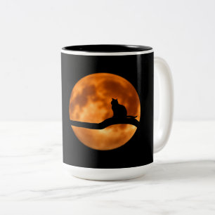 Tasse 2 Couleurs Silhouette d'un chat noir dans un arbre