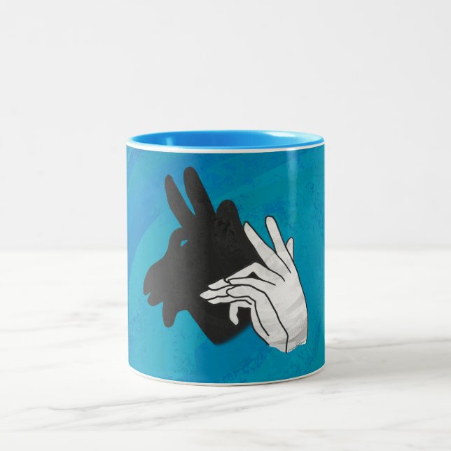 Tasse 2 Couleurs Silhouette main Billy Chèvre bleu (Centre)