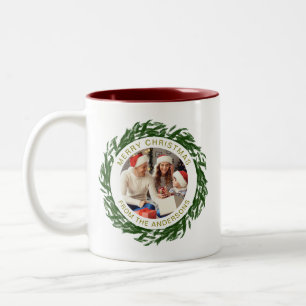 Tasse 2 Couleurs Simple élégante couronne de Noël Photo Nom de fami