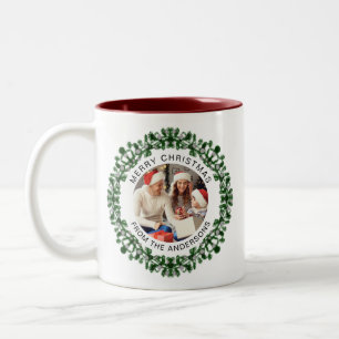 Tasse 2 Couleurs Simple élégante couronne de Noël Photo Nom de fami