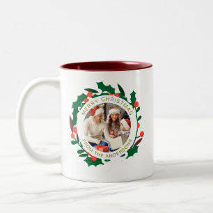 Tasse 2 Couleurs Simple élégante couronne de Noël Photo Nom de fami