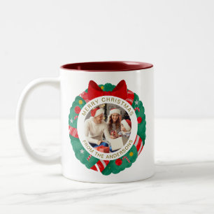 Tasse 2 Couleurs Simple élégante couronne de Noël Photo Nom de fami