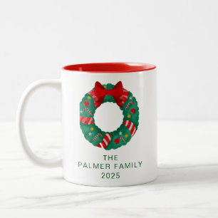 Tasse 2 Couleurs Simple élégante couronne florale de Noël Nom de fa