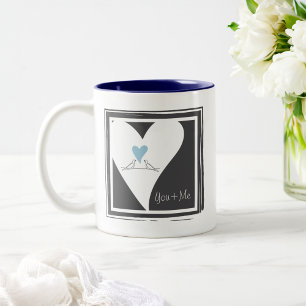 Tasse 2 Couleurs Simple Modern Oiseaux en amour Cœur Bleu Clair