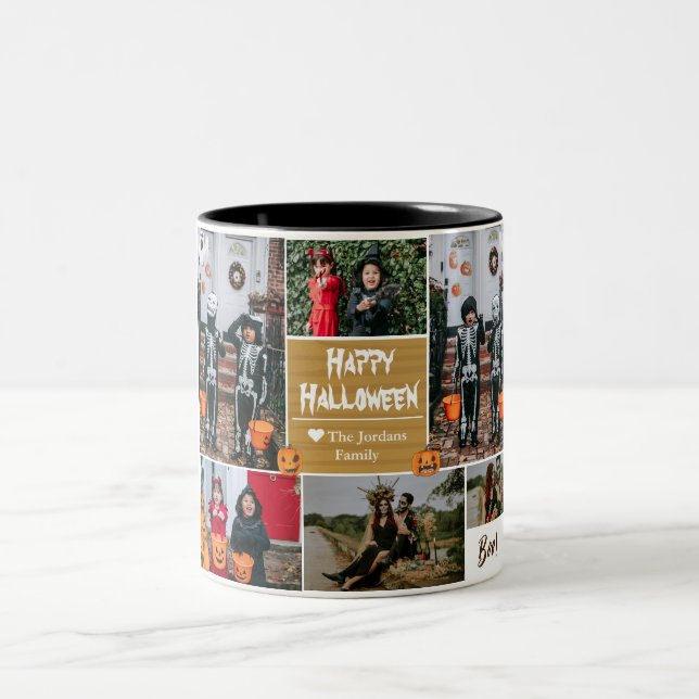 Tasse 2 Couleurs Simple moderne Happy Halloween photo collage famil (Centre)