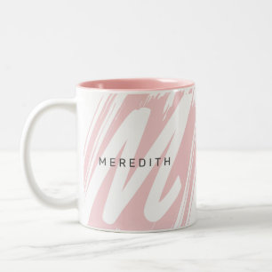 Tasse 2 Couleurs Simple moderne initial et nom Blush rose & blanc