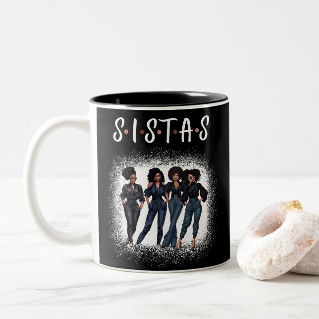 Tasse 2 Couleurs Sistas, Reine Melanin, Filles noires (Avec donut)