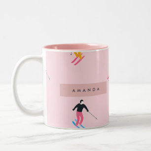 Tasse 2 Couleurs Skieurs Rétro Pastel Ludiques Personnalisés
