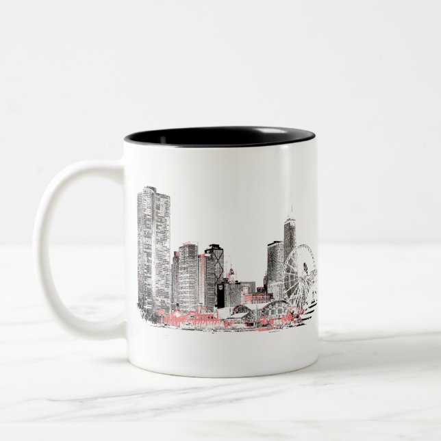 Tasse 2 Couleurs Skyline de Chicago (Gauche)