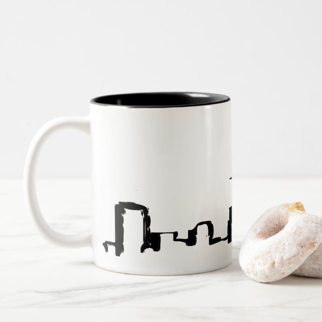 Tasse 2 Couleurs skyline de Seattle à encre noire (Avec donut)