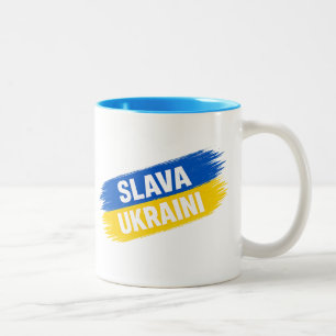 Tasse 2 Couleurs Slava Ukraïni, Gloire à l'Ukraine  Café Deux Tons 