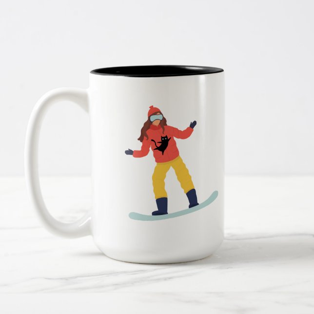 Tasse 2 Couleurs Snowboardeur avec une veste de chat (Gauche)