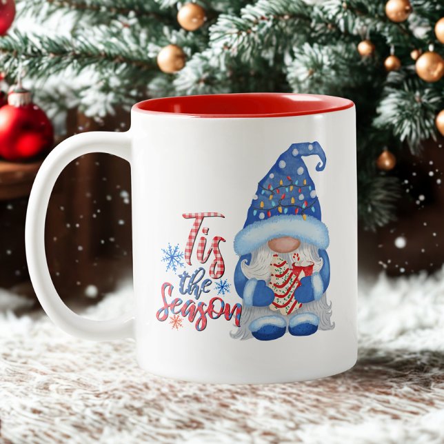 Tasse 2 Couleurs Snowflakes String Lights Red Blue Gnome Noël (Créateur téléchargé)
