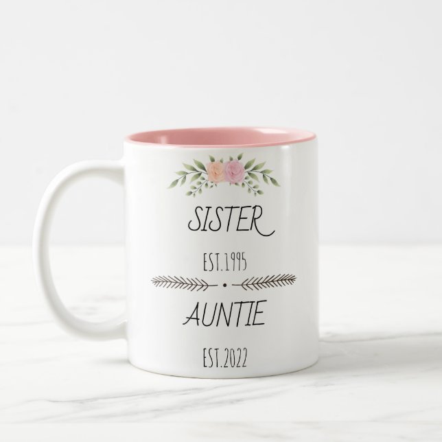 Tasse 2 Couleurs Soeur Personnalisée Auntie Est Année Personnalisée (Gauche)