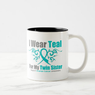 Tasse 2 Couleurs Soeur tribale turquoise de jumeau de ruban de