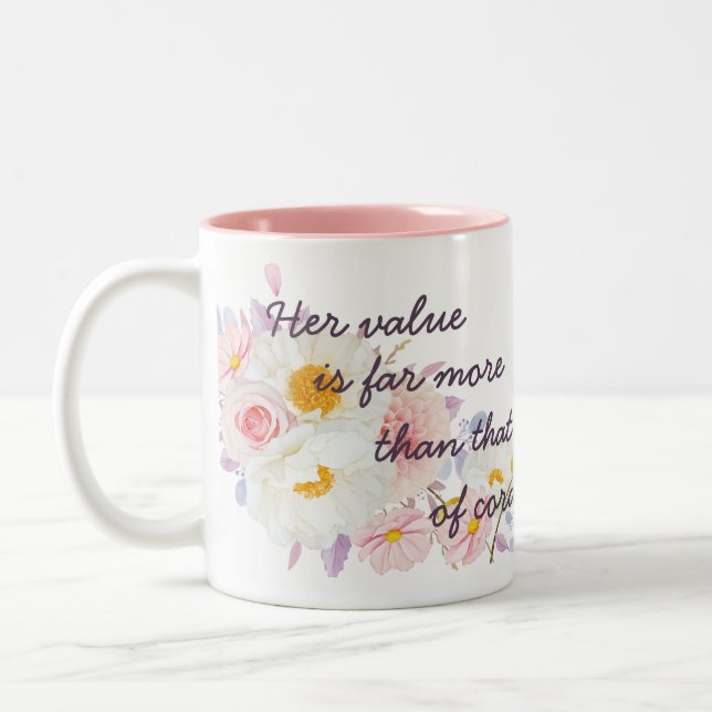 Tasse 2 Couleurs Soeurs JW personnalisées cadeaux - Proverbes 3:15  (Gauche)