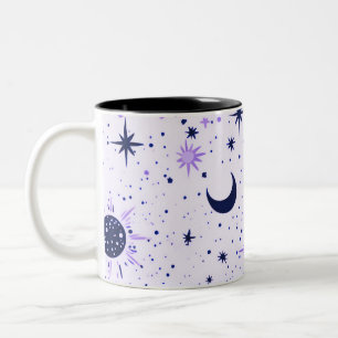 Tasse 2 Couleurs Soleil Lune Étoiles Célestes Noir et Violet