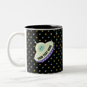 Tasse 2 Couleurs Soucoupe volante moderne & étoiles en noir