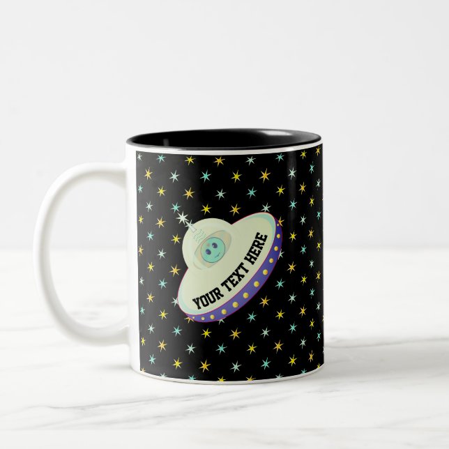 Tasse 2 Couleurs Soucoupe volante moderne & étoiles en noir (Gauche)