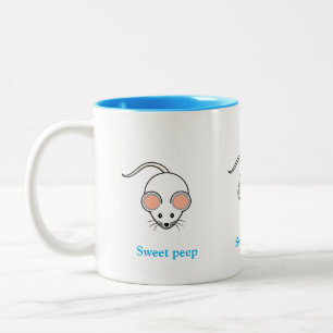 Tasse 2 Couleurs Souris blanc et calligraphie turquoise