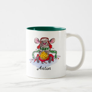Tasse 2 Couleurs Souris de fromage de Noël Joyeux personnalisé