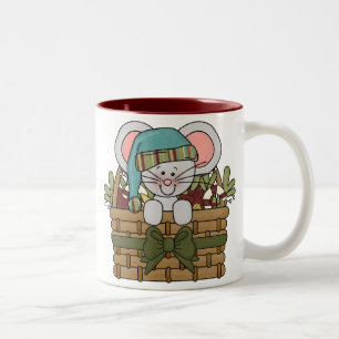 Tasse 2 Couleurs Souris de Noël dans le panier