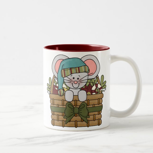 Tasse 2 Couleurs Souris de Noël dans le panier (Droit)