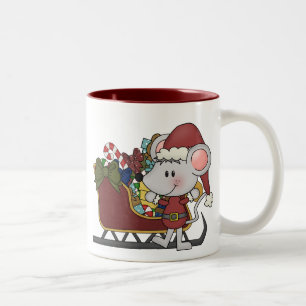 Tasse 2 Couleurs Souris de Père Noël avec le traîneau