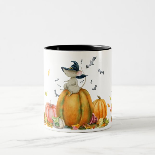 Tasse 2 Couleurs Souris de sorcière mignonne d'Halloween (Centre)