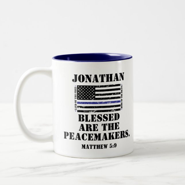 Tasse 2 Couleurs Soutien à l'appréciation de la police Ligne bleue  (Gauche)