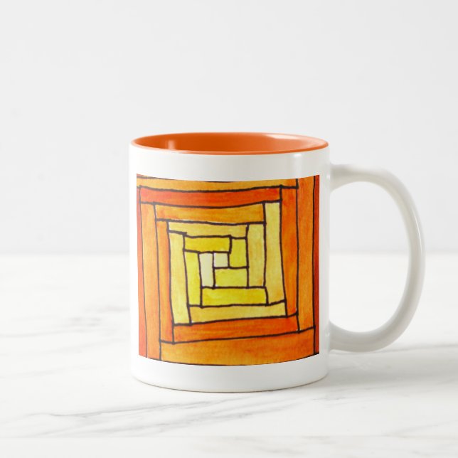 Tasse 2 Couleurs square art Deco yellow retro pattern (Droit)