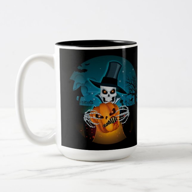 Tasse 2 Couleurs Squelette de chapeau éffrayant (Gauche)