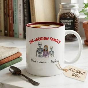 Tasse 2 Couleurs Squelette de famille personnalisé pour Halloween