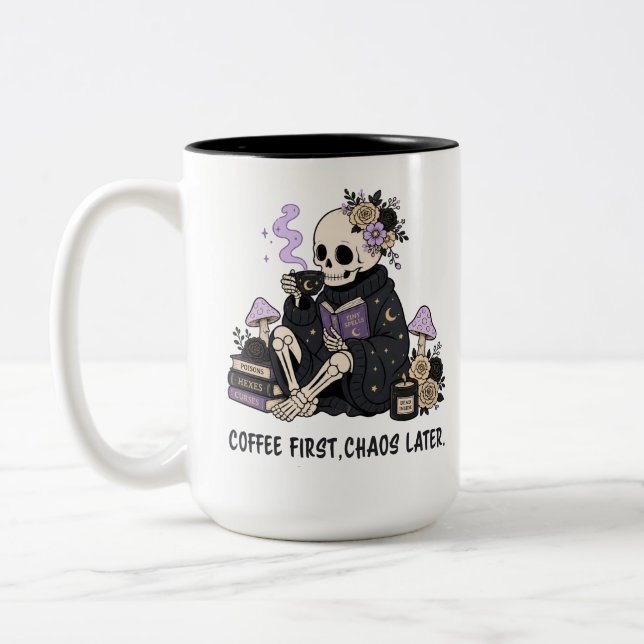 Tasse 2 Couleurs Squelette Sorcier Café D'abord Chaos Plus Tard Got (Gauche)